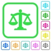 Scale of law vivid colored flat icons - Scale of law vivid colored flat icons in curved borders on white background