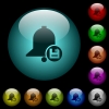 Save reminder icons in color illuminated spherical glass buttons on black background. Can be used to black or dark templates - Save reminder icons in color illuminated glass buttons