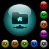 FTP home directory icons in color illuminated glass buttons - FTP home directory icons in color illuminated spherical glass buttons on black background. Can be used to black or dark templates