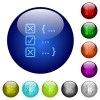 Source code checking icons on round color glass buttons - Source code checking color glass buttons