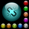 Unlink icons in color illuminated glass buttons - Unlink icons in color illuminated spherical glass buttons on black background. Can be used to black or dark templates