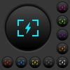 Camera flash mode dark push buttons with color icons - Camera flash mode dark push buttons with vivid color icons on dark grey background