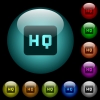 High quality sign icons in color illuminated spherical glass buttons on black background. Can be used to black or dark templates - High quality sign icons in color illuminated glass buttons