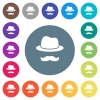 Incognito with mustache flat white icons on round color backgrounds. 17 background color variations are included. - Incognito with mustache flat white icons on round color backgrounds