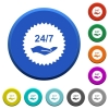 24 hours seven service sticker round color beveled buttons with smooth surfaces and flat white icons - 24 hours seven service sticker beveled buttons