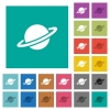 Planet multi colored flat icons on plain square backgrounds. Included white and darker icon variations for hover or active effects. - Planet square flat multi colored icons