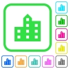 City silhouette vivid colored flat icons in curved borders on white background - City silhouette vivid colored flat icons