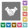 Partnership flat icons on simple color square backgrounds - Partnership square flat icons