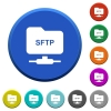 FTP over SSH beveled buttons - FTP over SSH round color beveled buttons with smooth surfaces and flat white icons