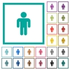 Male sign flat color icons with quadrant frames - Male sign flat color icons with quadrant frames on white background