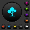 Leafy tree dark push buttons with vivid color icons on dark grey background - Leafy tree dark push buttons with color icons