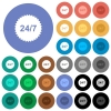 24 hours seven sticker multi colored flat icons on round backgrounds. Included white, light and dark icon variations for hover and active status effects, and bonus shades on black backgounds. - 24 hours seven sticker round flat multi colored icons