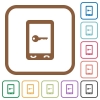 Mobile secure simple icons - Mobile secure simple icons in color rounded square frames on white background