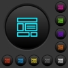 Web layout dark push buttons with vivid color icons on dark grey background - Web layout dark push buttons with color icons