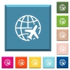 World travel white icons on edged square buttons in various trendy colors - World travel white icons on edged square buttons