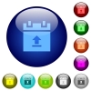 Upload schedule data icons on round color glass buttons - Upload schedule data color glass buttons