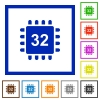 Microprocessor 32 bit architecture flat color icons in square frames on white background - Microprocessor 32 bit architecture flat framed icons