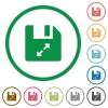Uncompress file flat icons with outlines - Uncompress file flat color icons in round outlines on white background