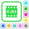 H.264 movie format vivid colored flat icons in curved borders on white background - H.264 movie format vivid colored flat icons