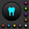 Single tooth dark push buttons with vivid color icons on dark grey background - Single tooth dark push buttons with color icons