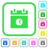 schedule event time vivid colored flat icons - schedule event time vivid colored flat icons in curved borders on white background