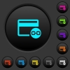 Attach credit card to account dark push buttons with color icons - Attach credit card to account dark push buttons with vivid color icons on dark grey background