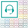 Call center flat color icons with quadrant frames - Call center flat color icons with quadrant frames on white background