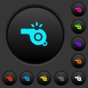 Whistle dark push buttons with vivid color icons on dark grey background - Whistle dark push buttons with color icons