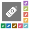 Working remote control flat icons on simple color square backgrounds - Working remote control square flat icons