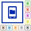 Mobile data storage flat framed icons - Mobile data storage flat color icons in square frames on white background
