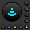 Traffic cone dark push buttons with vivid color icons on dark grey background - Traffic cone dark push buttons with color icons