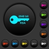 2048 bit rsa encryption dark push buttons with color icons - 2048 bit rsa encryption dark push buttons with vivid color icons on dark grey background