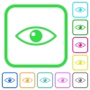 Eye vivid colored flat icons in curved borders on white background - Eye vivid colored flat icons