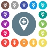 Add new GPS map location flat white icons on round color backgrounds. 17 background color variations are included. - Add new GPS map location flat white icons on round color backgrounds