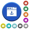 Browser anchor round color beveled buttons with smooth surfaces and flat white icons - Browser anchor beveled buttons