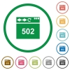 Browser 502 Bad gateway flat icons with outlines - Browser 502 Bad gateway flat color icons in round outlines on white background