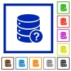 Database query flat color icons in square frames on white background - Database query flat framed icons
