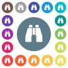 Binoculars flat white icons on round color backgrounds. 17 background color variations are included. - Binoculars flat white icons on round color backgrounds