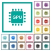 Graphics processing unit flat color icons with quadrant frames on white background - Graphics processing unit flat color icons with quadrant frames