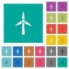 Wind turbine square flat multi colored icons - Wind turbine multi colored flat icons on plain square backgrounds. Included white and darker icon variations for hover or active effects.