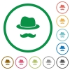 Incognito with mustache flat color icons in round outlines on white background - Incognito with mustache flat icons with outlines