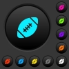 Rugby ball dark push buttons with vivid color icons on dark grey background - Rugby ball dark push buttons with color icons