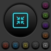 Shrink object dark push buttons with vivid color icons on dark grey background - Shrink object dark push buttons with color icons
