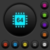 Microprocessor 64 bit architecture dark push buttons with color icons - Microprocessor 64 bit architecture dark push buttons with vivid color icons on dark grey background