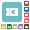 Euro discount coupon white flat icons on color rounded square backgrounds - Euro discount coupon rounded square flat icons