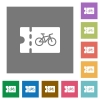 Bicycle shop discount coupon square flat icons - Bicycle shop discount coupon flat icons on simple color square backgrounds