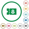Flower shop discount coupon flat icons with outlines - Flower shop discount coupon flat color icons in round outlines on white background