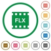 FLX movie format flat color icons in round outlines on white background - FLX movie format flat icons with outlines