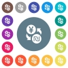 Yen new Shekel money exchange flat white icons on round color backgrounds. 17 background color variations are included. - Yen new Shekel money exchange flat white icons on round color backgrounds