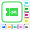 Bicycle shop discount coupon vivid colored flat icons - Bicycle shop discount coupon vivid colored flat icons in curved borders on white background